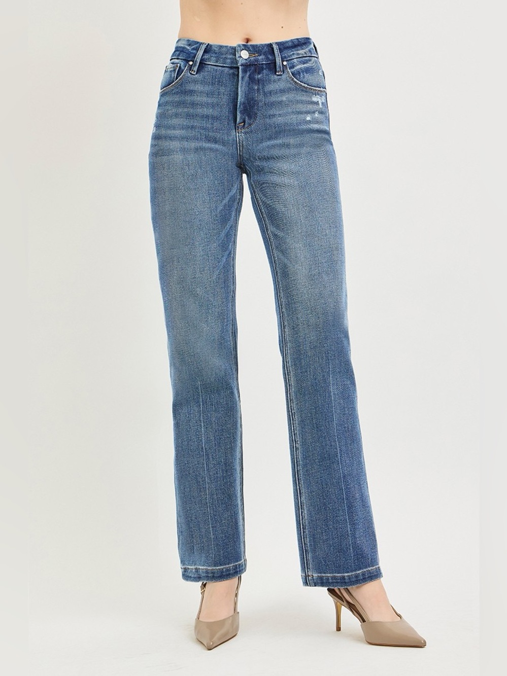 RISEN Tummy Control 4way Stretch Mid Rise Straight Crease Line - Picture 2 of 7